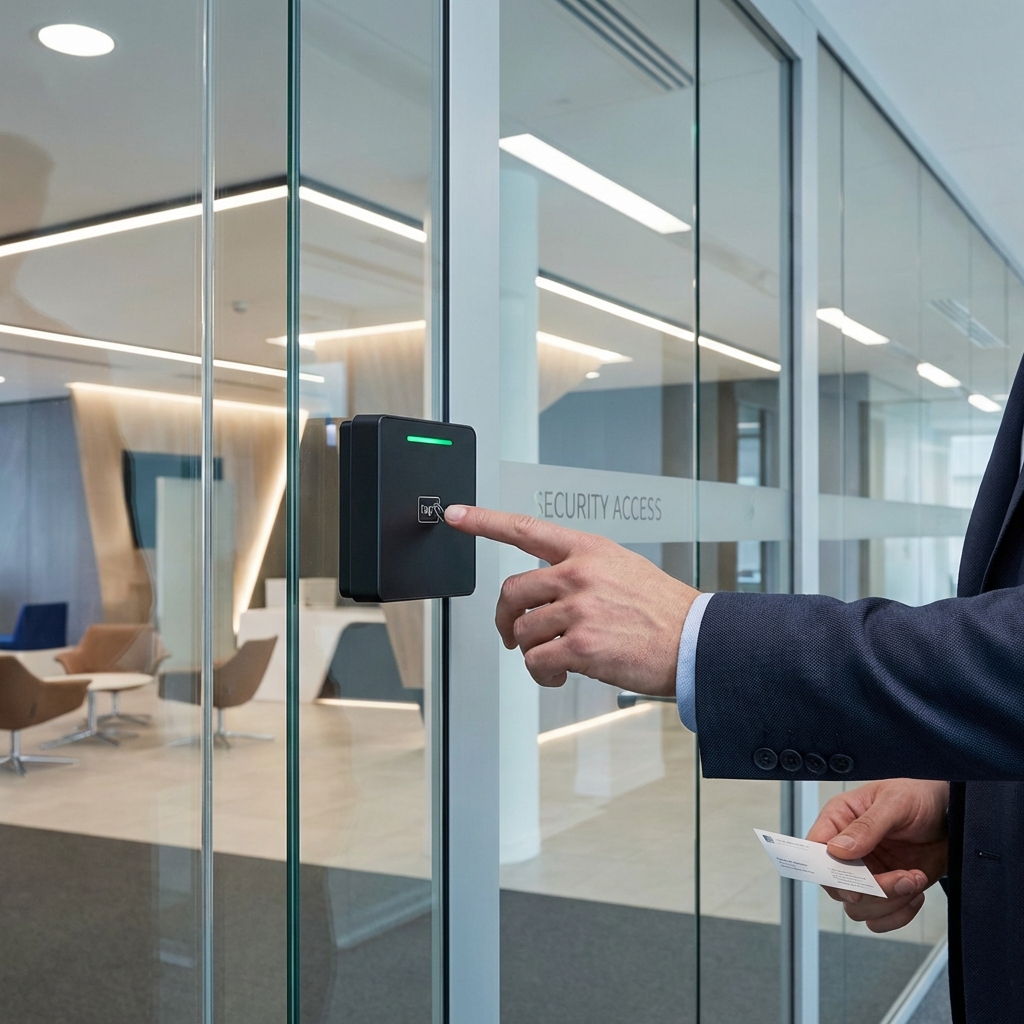 Controllo accessi smart e lettore badge minimalista per aziende